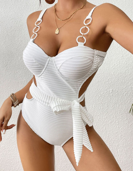 White Solid Monokini Swimsuit