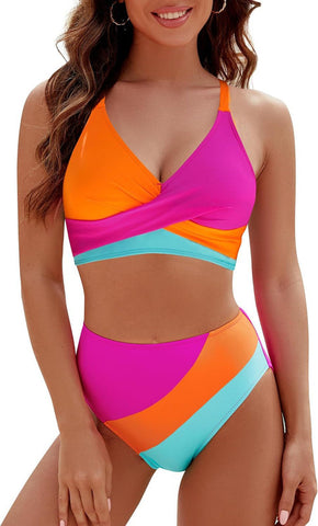 Multicolor Abstract High-Waisted Bikini Set