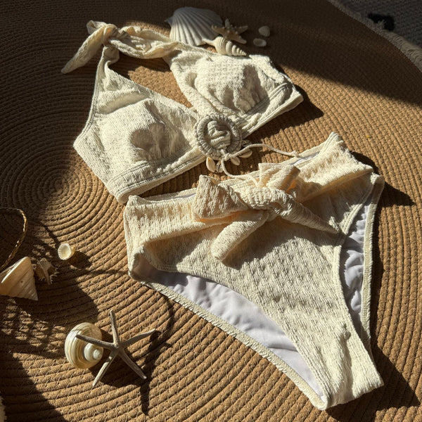 White Solid Halter Bikini Set