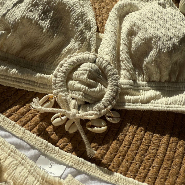 White Solid Halter Bikini Set