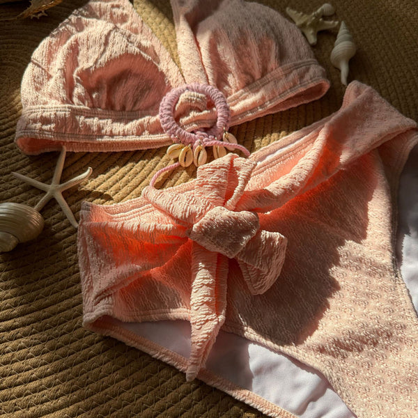 Light Pink Solid Halter Bikini Set