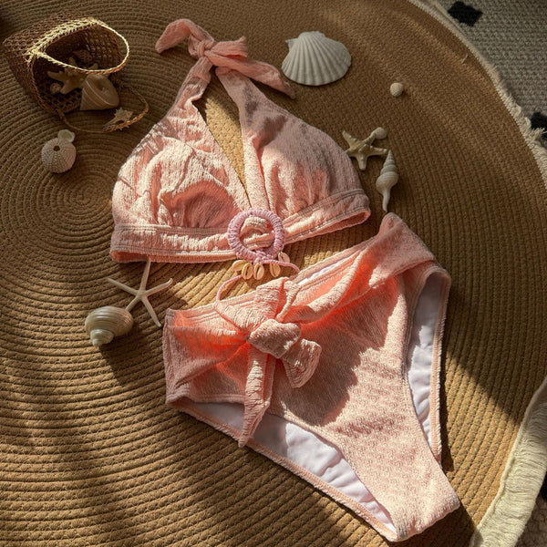 Light Pink Solid Halter Bikini Set