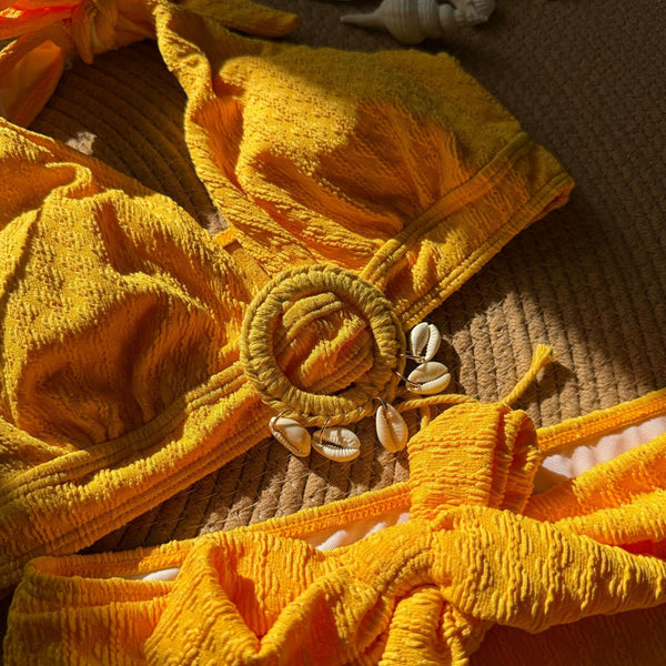 Orange Solid Halter Bikini Set