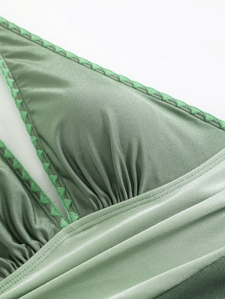 Green Solid Halter One-Piece Swimsuit