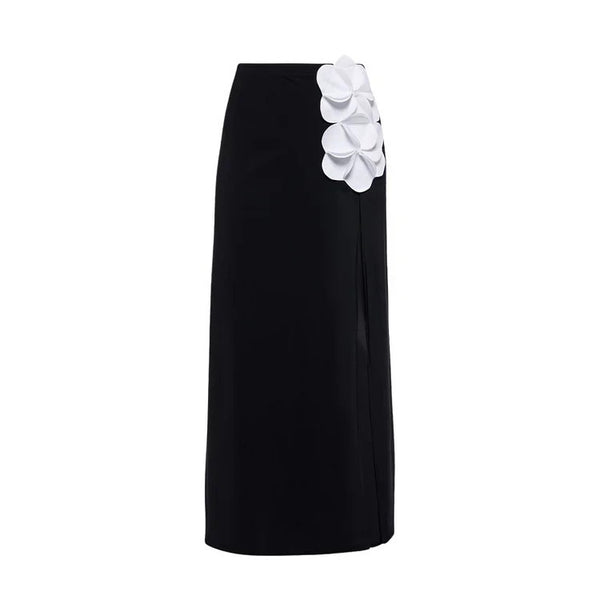 Black Soild Strapless Swimsuit With Beach Skirt