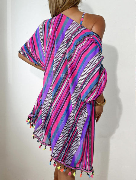 Pink Abstract Bikini Set Shirt Cover-Up Beach Shorts