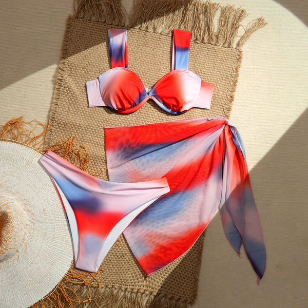 Multicolor Gradient Bikini Set With Sarong