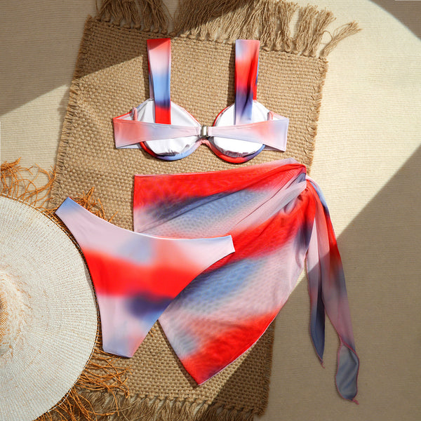 Multicolor Gradient Bikini Set With Sarong