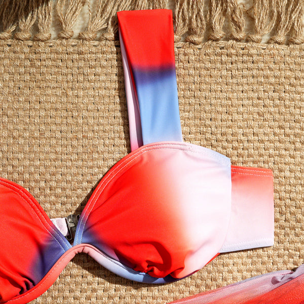 Multicolor Gradient Bikini Set With Sarong