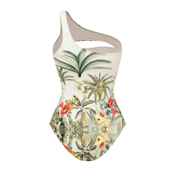 Light Green Tropical Monokini Swimsuit With Sarong