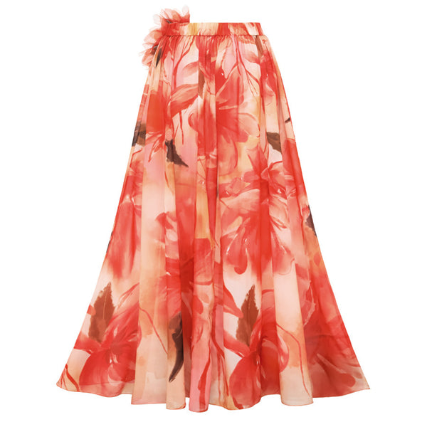 Multicolor Floral Ruffle One Piece Swimsuit With Beach Skirt Set