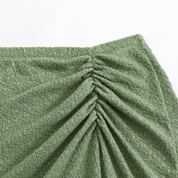 Green Solid Halter Bikini Set With Beach Skirt
