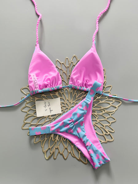 Blue Conversational Print Halter Bikini Set