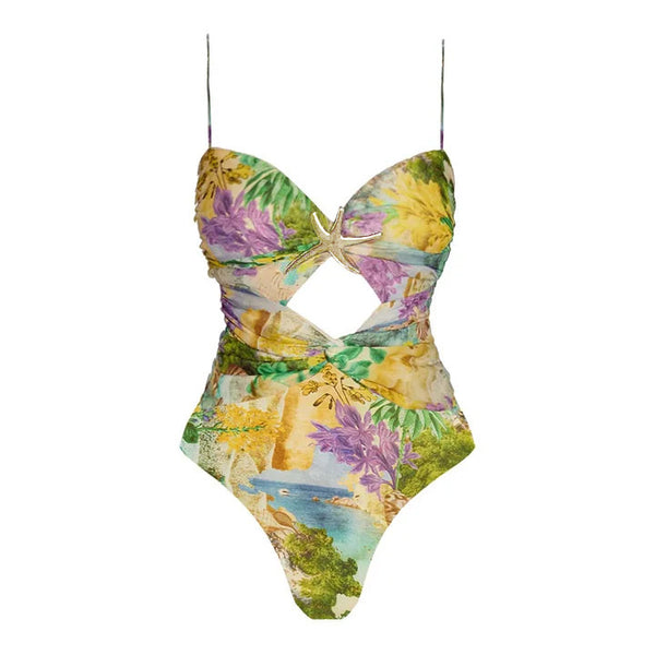 Color Fade Shoulder Strap One Piece Swimsuit with Cover Up Multicolor