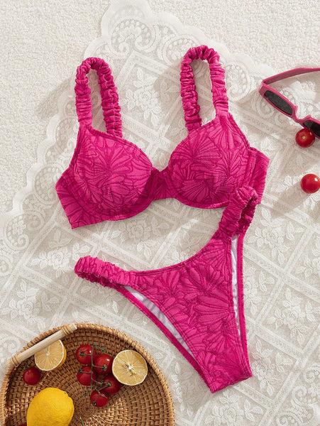 Pink Solid Underwire Bikini Set