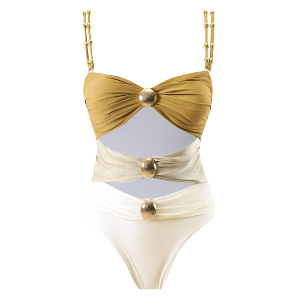 One Piece Swimsuit with Beach Cover up Wrap Skirt Cream