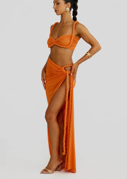 Orange Gradient Bikini Top and Slit Sarong Without Pads