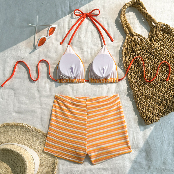 Yellow Stripes Boyshort Bikini Set