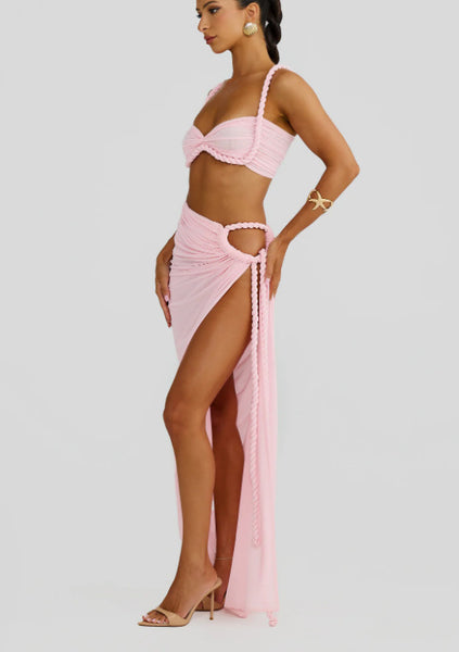 Pink Gradient Bikini Top and Slit Sarong Without Pads
