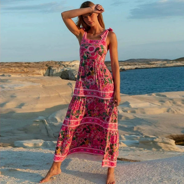 Pink Tropical Monokini Swimsuit With Beach Skirt