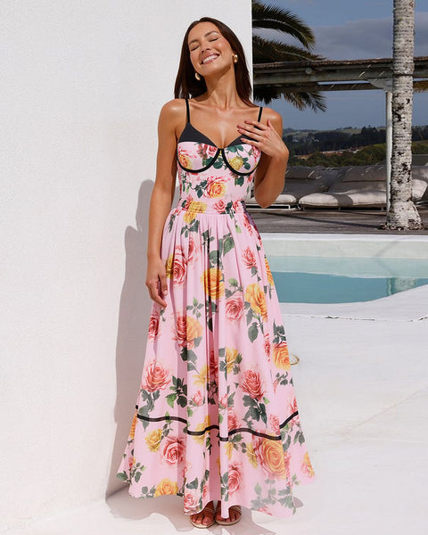 Light Pink Floral Underwire One Piece Swimsuit With Beach Skirt
