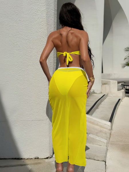 Yellow Solid Bikini Set Beach Skirt
