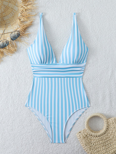 Blue Stripes One Piece Swimsuit