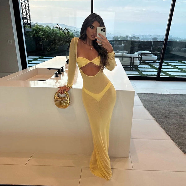 Solid Straps less Bikini Set Swimsuit With Cover Up Yellow