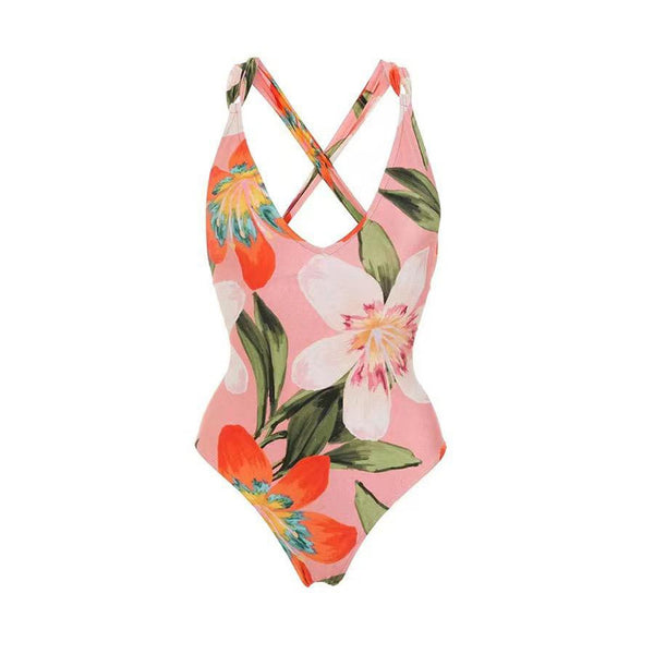 Printed One-Piece Lace-Up Beachwear Bikini with Skirt Bandage Swimsuit