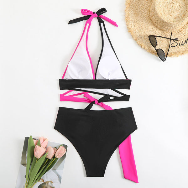 Multicolor Solid Wrap Bikini Set