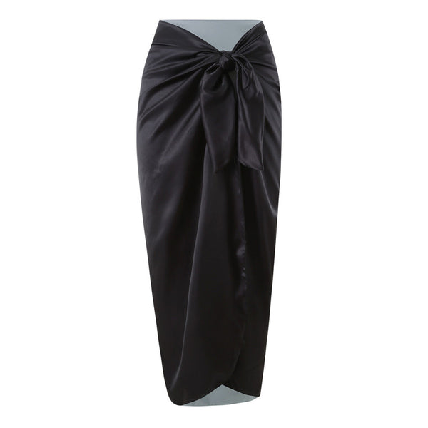 Black One Piece Swimsuit With Beach Cover up Wrap Skirt