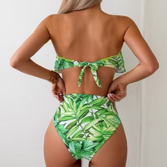 Strapless High Waist Bikini Two Piece Set Green