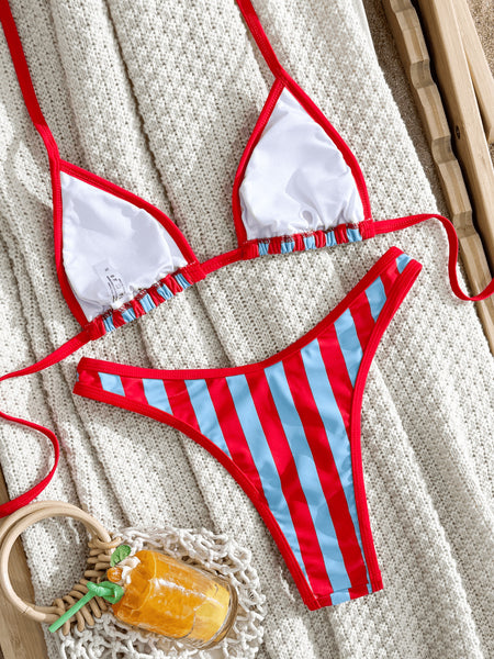 Multicolor Stripes Halter Bikini Set