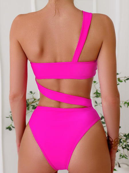 Pink Solid Cut Out One Piece Swimsuit
