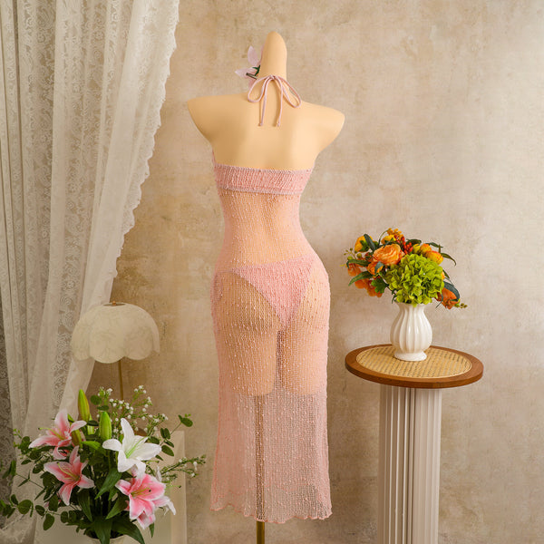 Light Pink Solid Mesh Panel Bikini Set