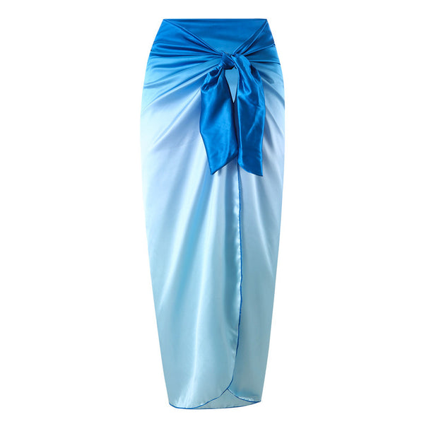 Blue One Piece Swimsuit With Beach Cover up Wrap Skirt