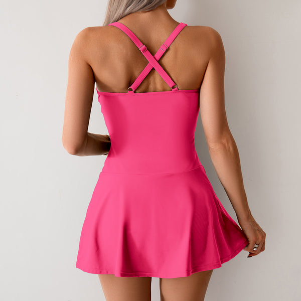 Pink Solid Skirted One Piece Swimsuit