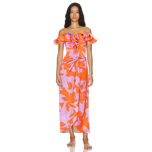 Multicolor Floral Ruffle One Piece Swimsuit With Beach Skirt