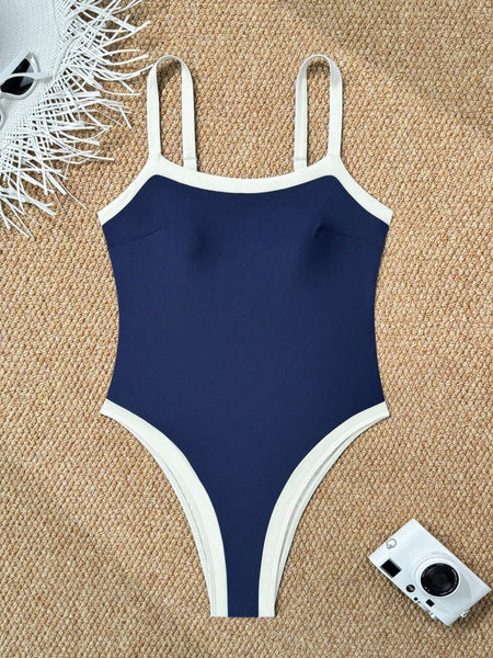 Navy Blue Solid Tummy Control Swimsuit