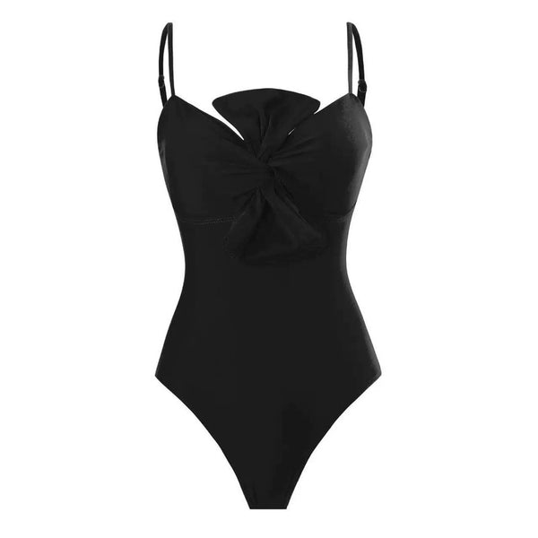 Solid Spaghetti Straps One Piece With Wrap Skirt Black
