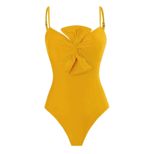 Solid Spaghetti Straps One Piece With Wrap Skirt Yellow