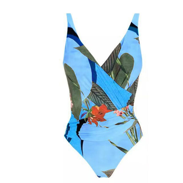 Printed Swimsuit & Beach Cover Up Sarong Set Blue