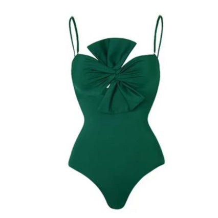Solid Spaghetti Straps One Piece With Wrap Skirt Green