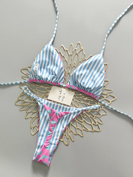 Pink Conversational Print Halter Bikini Set