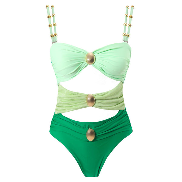 One Piece Swimsuit with Beach Cover up Wrap Skirt Green