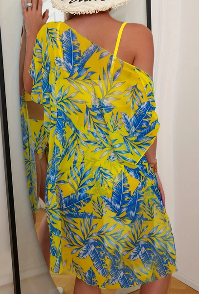 Shell Pattern High Waist Three Piece Swimsuit Yellow
