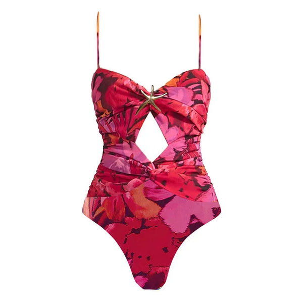 Color Fade Shoulder Strap One Piece Swimsuit with Cover Up Maroon