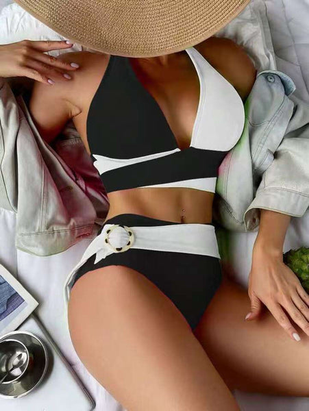 Multicolor Solid Wrap Bikini Set