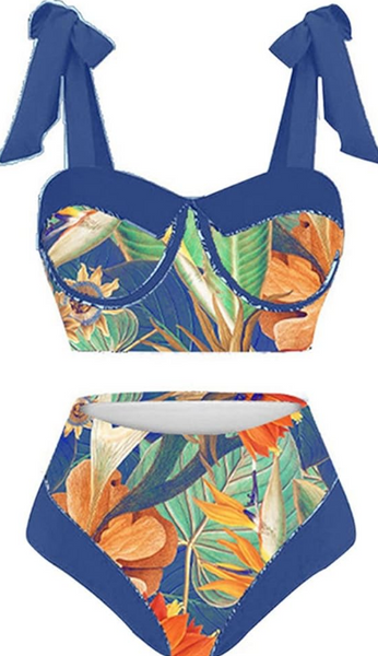 Ruched Three Piece Straps Boy Short Bathing Suites Swimsuit with Skirt Blue