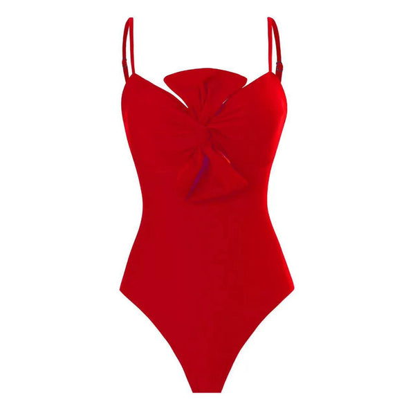 Solid Spaghetti Straps One Piece With Wrap Skirt Red